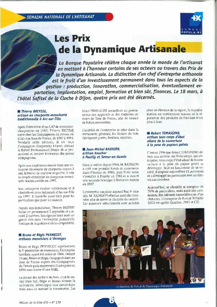 MENUISERIE PENNECOT ATELIERS DU BOIS PRIX DE LA DYNAMIQUE ARTISANALE